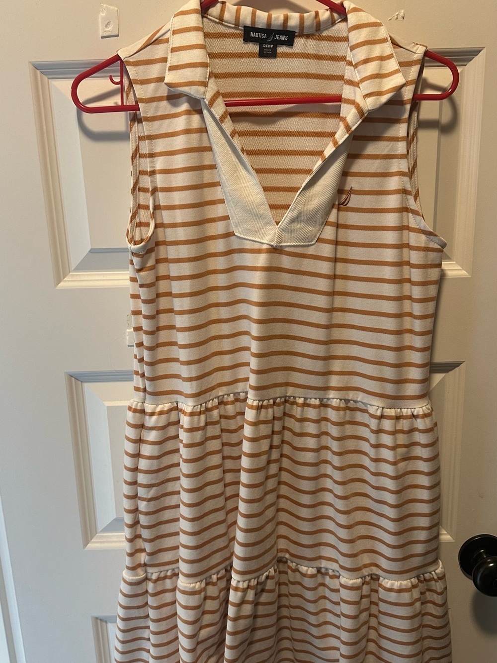 Nautica Girls Cream & Tan Striped Sleeveless Tiered Dress